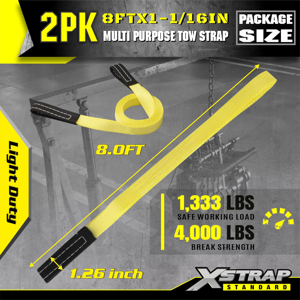 XSTRAP STANDARD 2PK 1''x 8FT Lift Sling Web Strap/Wear Guard End, Heavy Duty Flat Eye Lifting Sling with 2 Reinforced Loops for Tree Saver Lifting Furniture Appliances Machine