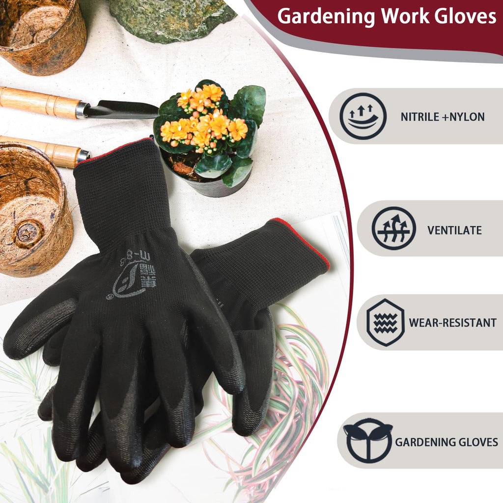 WHEATHUSK 120 Pairs Gardening Work Gloves Bulk for Men Women, Breathable Nitrile Rubber Coated Garden Gloves Dipped Gripping Working Gloves for Construction, Gardening, 9.1 Inch