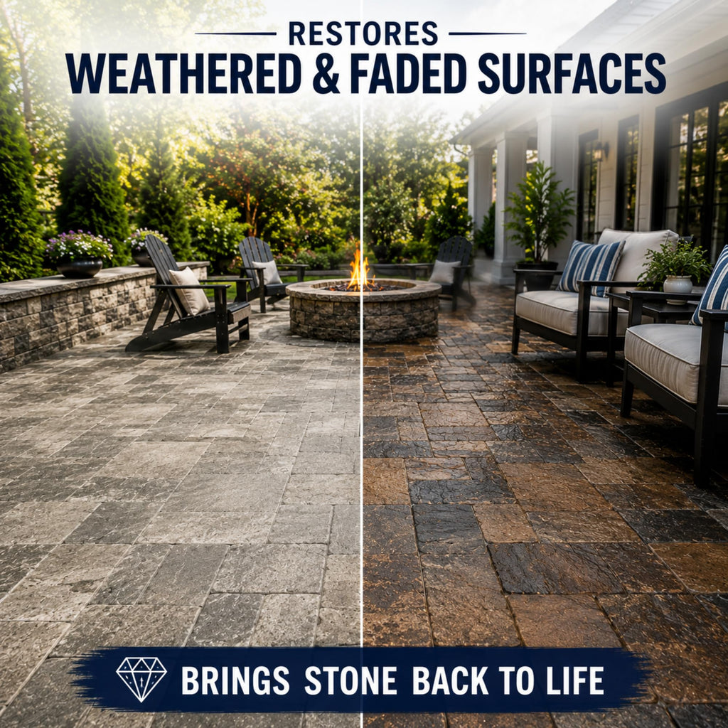 Color Enhancer Sealer for All-Natural Stone and Pavers. Marble, Travertine, Limestone, Granite, Slate, Concrete, Grout, Brick, Block. (1-Quart)