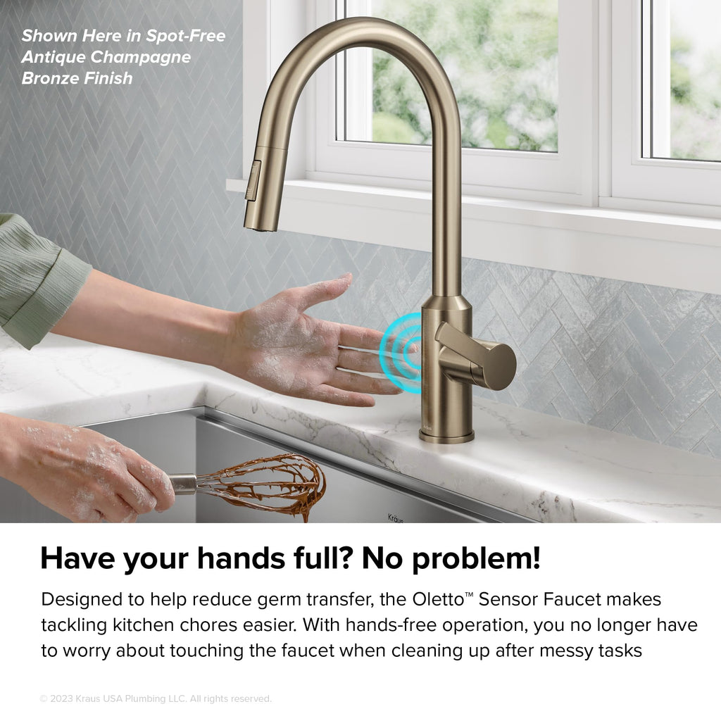 KRAUS Oletto Touchless Sensor Pull-Down Single Handle Kitchen Faucet in Spot-Free Stainless Steel, KSF-2830SFS