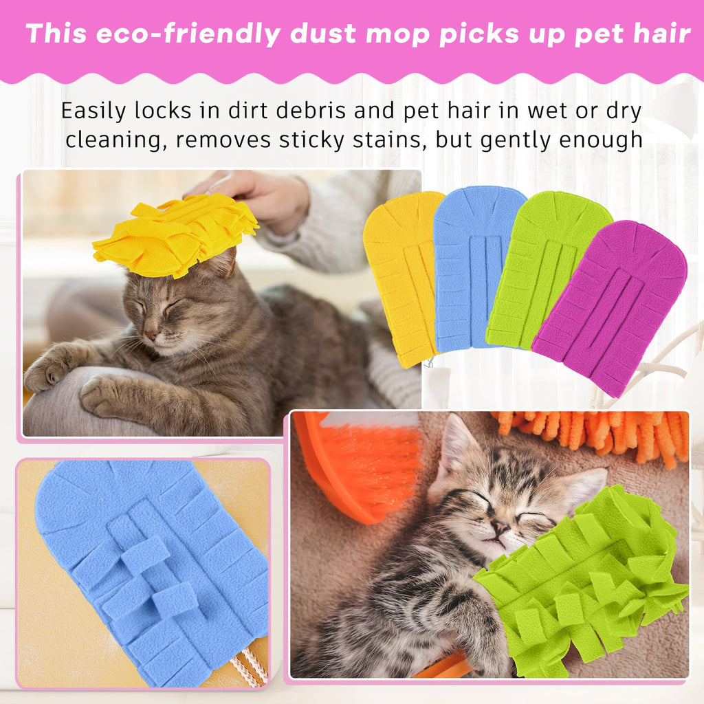 Zubebe 12 Pcs Duster Refill Reusable Fleece Duster Refills Feather Flat Dusters Multi Surface Washable Cleaning Pads Tools for Home, Blinds, Car, Pet, Furniture, Fans (Red,Yellow,Green,Blue)