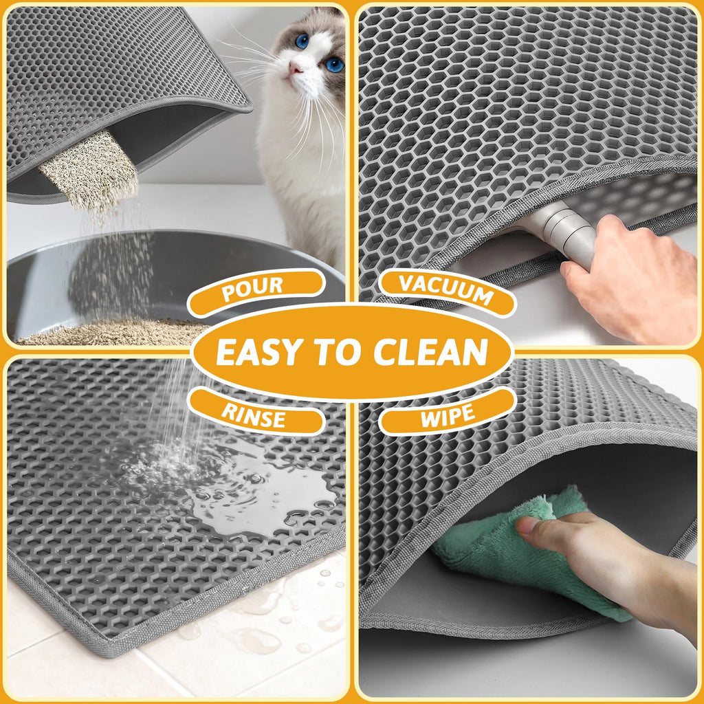 Pieviev Litter Box Mat, Double-Layer Urineproof Design, 30" x 24" Gray