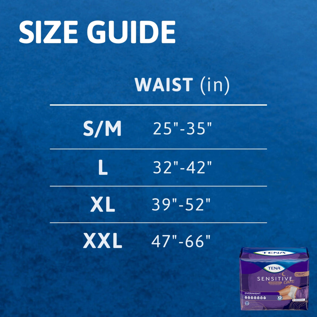 TENA Sensitive Care Overnight Incontinence Underwear for Women, XXL, 12 Count (Waist size 47in to 66in)