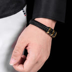 LJWVX Mens Black Leather Bracelets, Braided Leather Wristband CuffBracelet for Men, Gift for Dad
