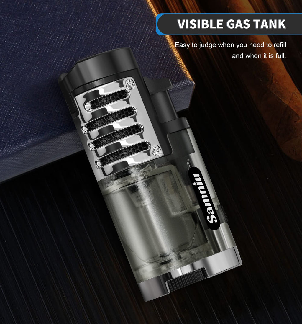 SAMNIU Pack of 2 Torch Lighter, Triple Jet Flames, Visible Gas Tank, Windproof Butane Refill Pocket Lighters for Candle, Men’s Gift (Gas not Included)