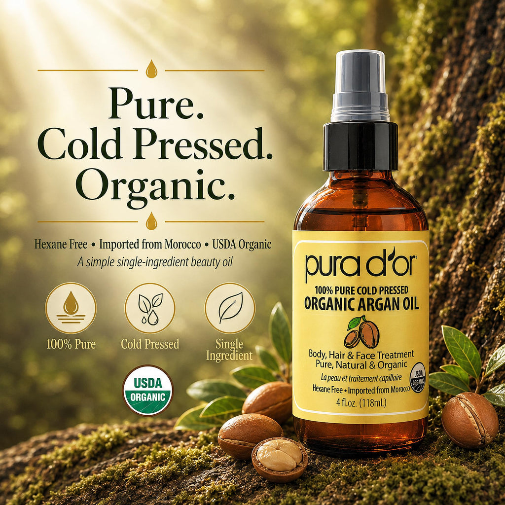 PURA D'OR USDA ORGANIC Moroccan Argan Oil Pure Cold-Pressed Hair & Skin 4oz