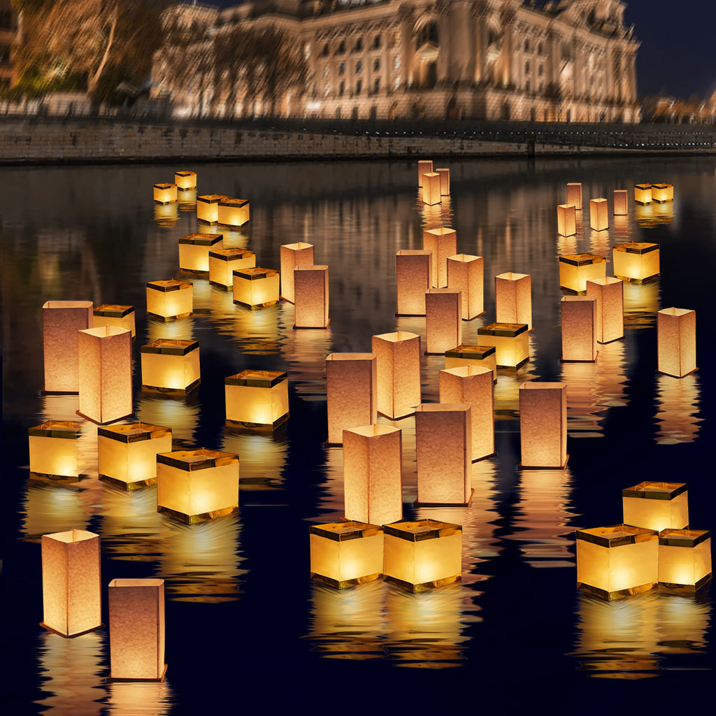 FUELYE Square Rectangle Floating Candles Lantern Sets,Outdoor Decoration Waterproof Floating Lanterns for Pool,River,Memorials,Wedding,Bar,and Parties(6Pack)