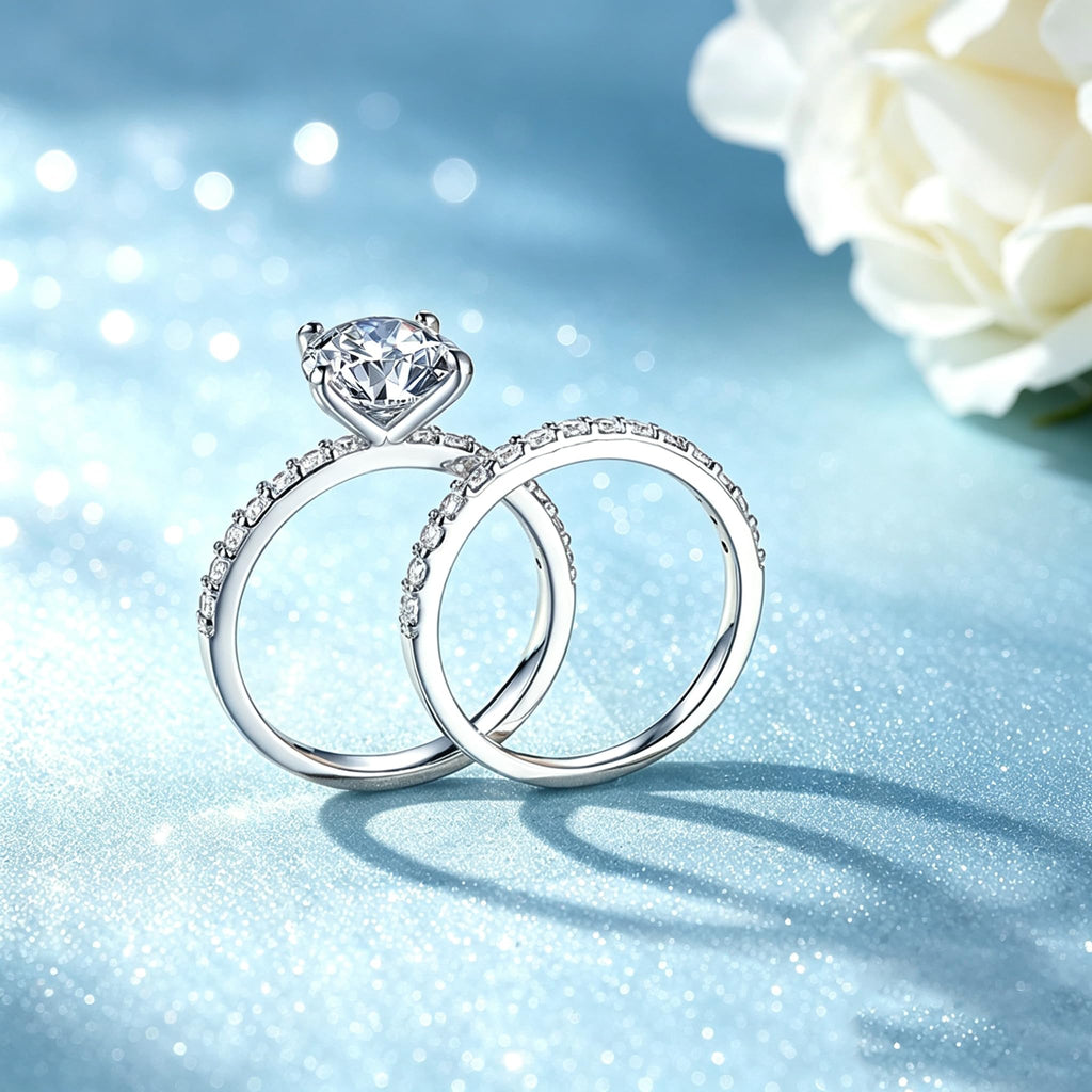Engagement Rings For Women Wedding Rings Fake Engagement Ring Set Travel 18K White Gold Plated Promise Rings For Her 3 Carat 3CT Round Cubic Zirconia CZ Bridal Ring Sets Cheap Band 2pcs, Size 7.5