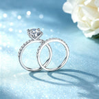Engagement Rings For Women Wedding Rings Fake Engagement Ring Set Travel 18K White Gold Plated Promise Rings For Her 3 Carat 3CT Round Cubic Zirconia CZ Bridal Ring Sets Cheap Band 2pcs, Size 7.5