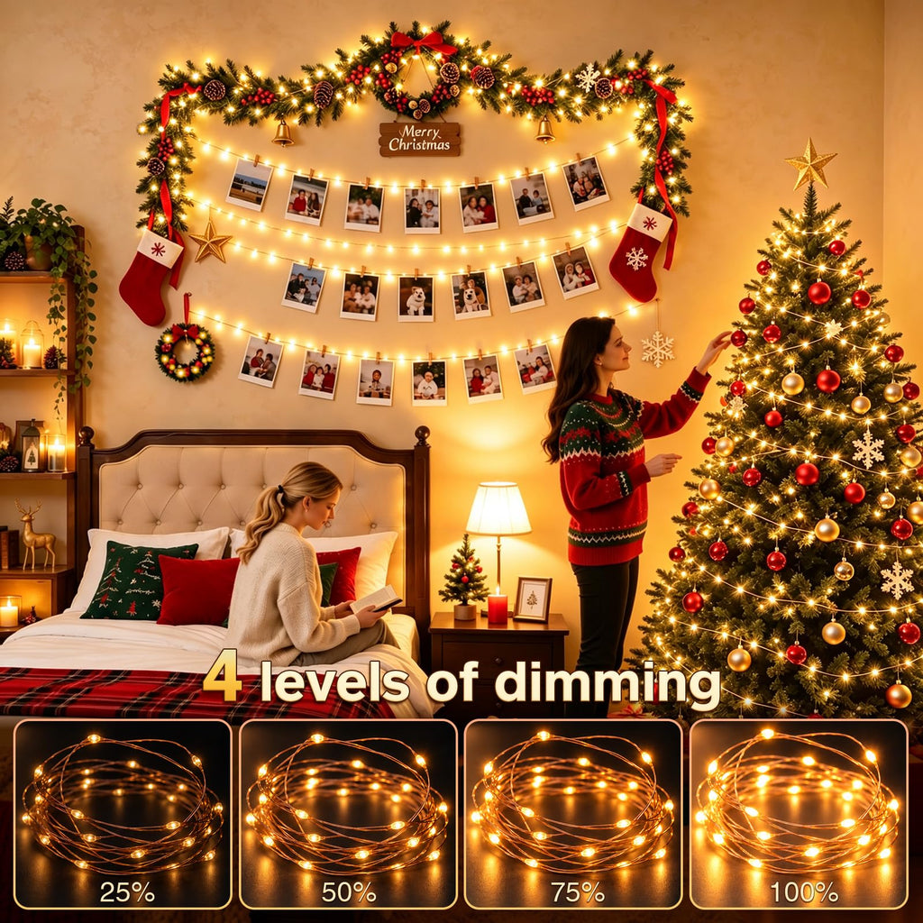 KNONEW 203FT 600LED Outdoor Fairy Lights Plug in Warm White Christmas Decor