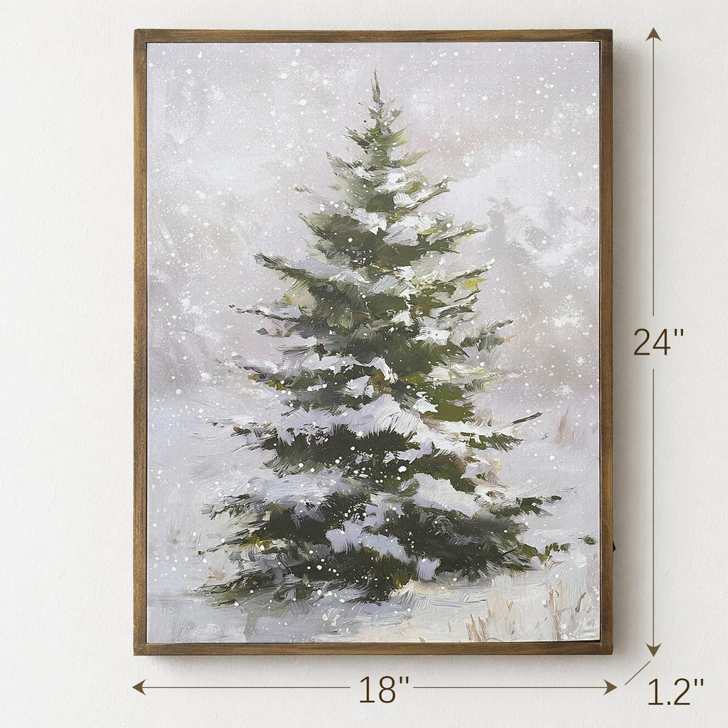 Christmas Decorations-18“ x 24" Lighted Framed Snowy Tree Canvas Wall Decor