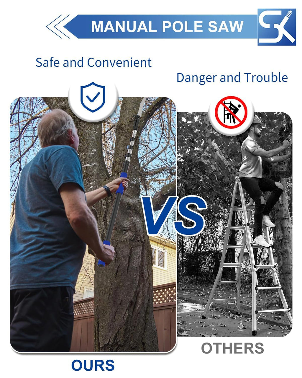 SKGPOLE 26FT Reach Pole Saws for Tree Trimming, Manual Pruning Pole Saw with 5-20FT Telescoping Extension Pole, Tree Pruner Tree Trimmer with 19" 3X Detachable Saw for Yard Garden Trees Palms Shrubs