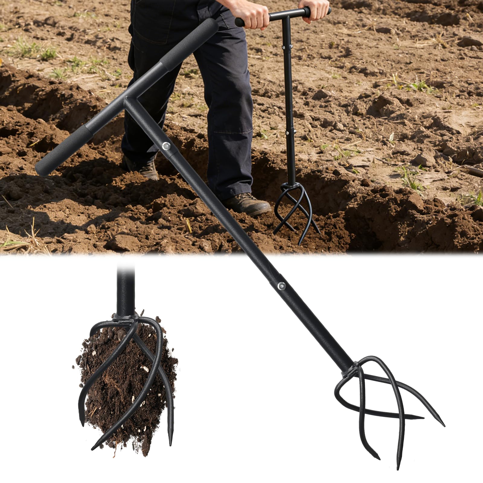 Hand Tiller Garden Tool 3 Ft Garden Claw Hand Tool Sturdy Garden Hand Tiller for Gardening Labor Saving Twist Tiller for Soil Tillage, Weed Control Lawn Aeration