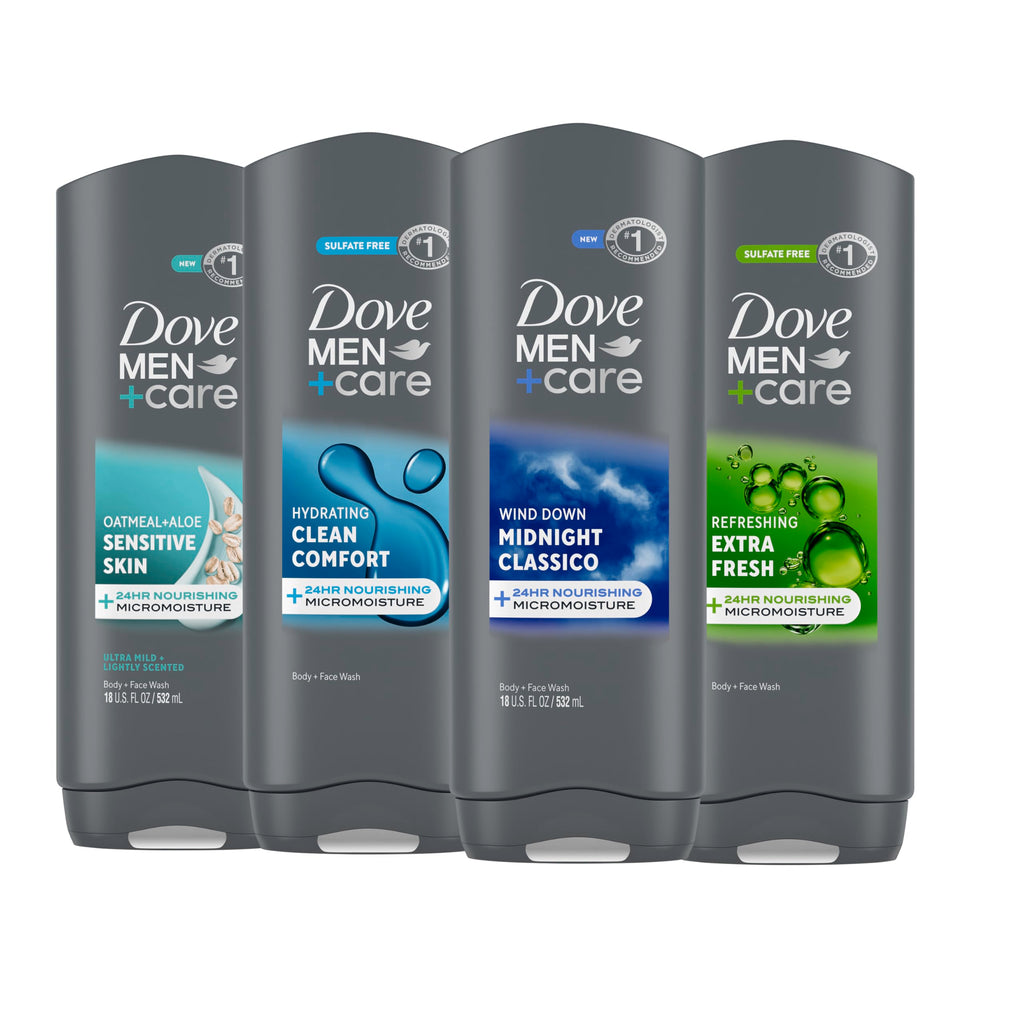 DOVE MEN + CARE Body wash Mixed 4 count For Hydrated, Smooth Skin 18 fl oz