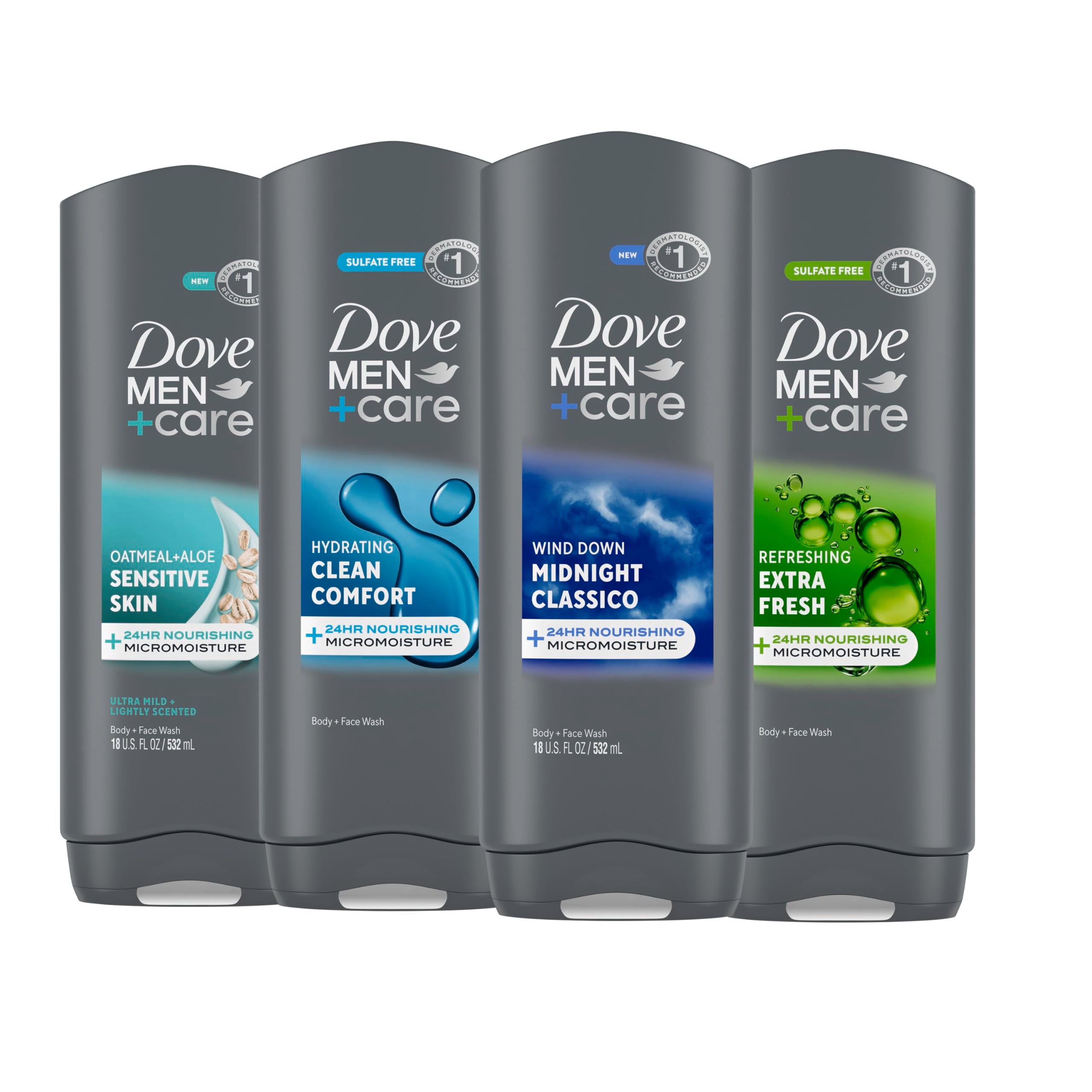 DOVE MEN + CARE Body wash Mixed 4 count For Hydrated, Smooth Skin 18 fl oz