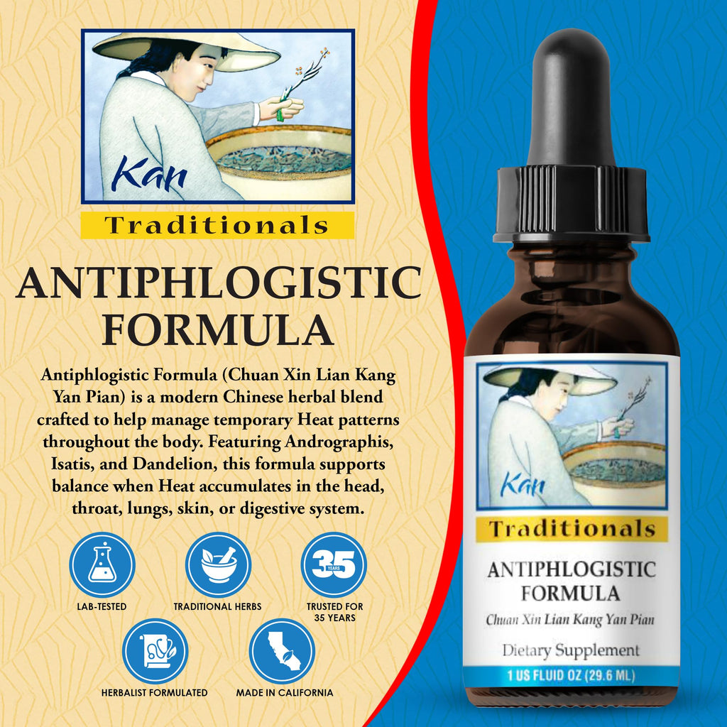 Kan Herbs Company Antiphlogistic Formula – Traditional Chinese Herbal Blend to Support Heat Balance Across Body Systems, Promote Lung and Digestive Comfort, Liquid Extract, 1 fl oz