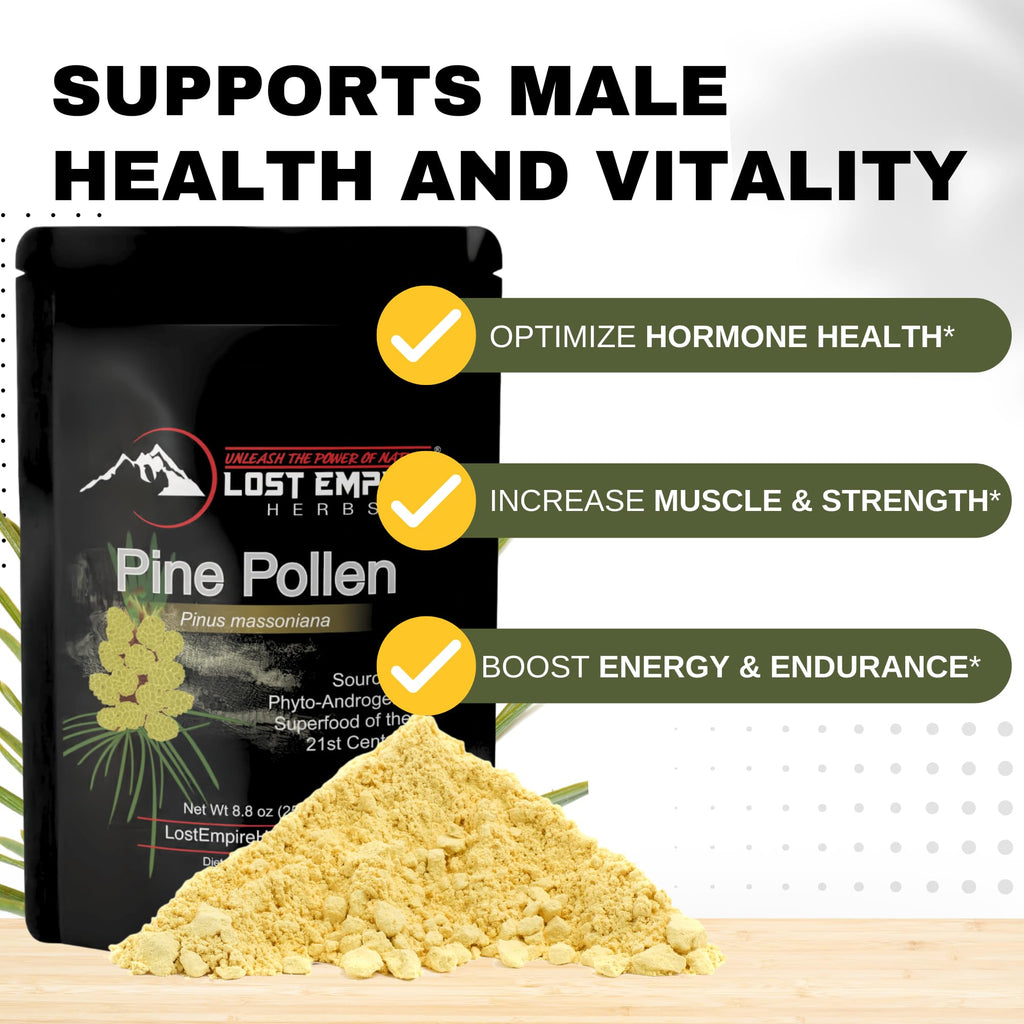 Pine Pollen Powder - Non-Irradiated, Wild Harvested, Cell Wall Cracked - Supplement Great for Men and Women for Energy, Vitality and Longevity (250 Grams)