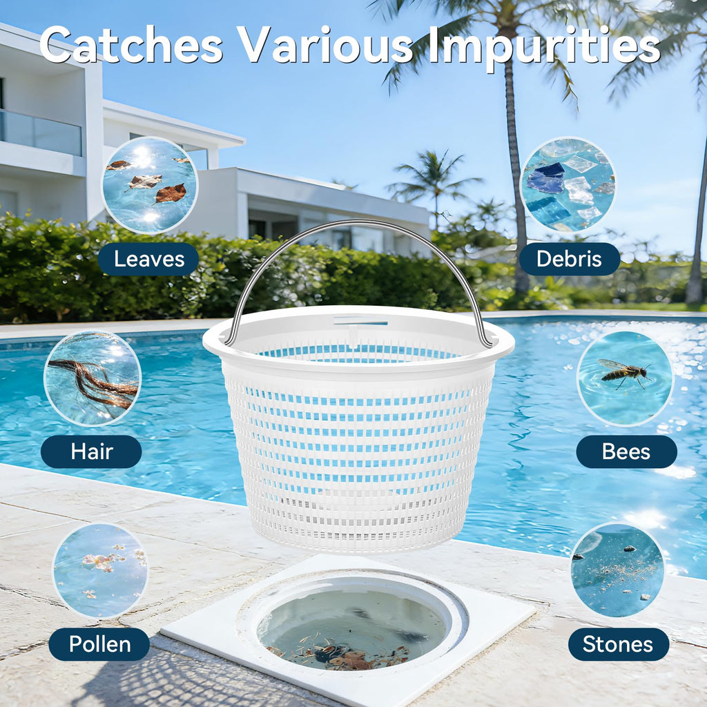 Monitok 2-Pack Weighted Pool Skimmer Basket for Inground Pools, Heavy Duty Filter Basket with 316 Stainless Steel Handle, Replacement for Hayward SP1070/SP1070E & Pentair U-3