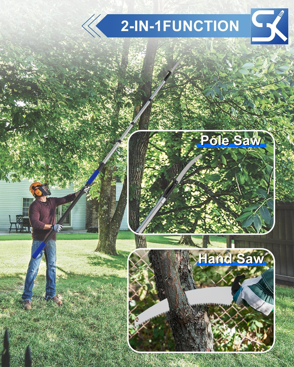 SKGPOLE 26FT Reach Pole Saws for Tree Trimming, Manual Pruning Pole Saw with 5-20FT Telescoping Extension Pole, Tree Pruner Tree Trimmer with 19" 3X Detachable Saw for Yard Garden Trees Palms Shrubs