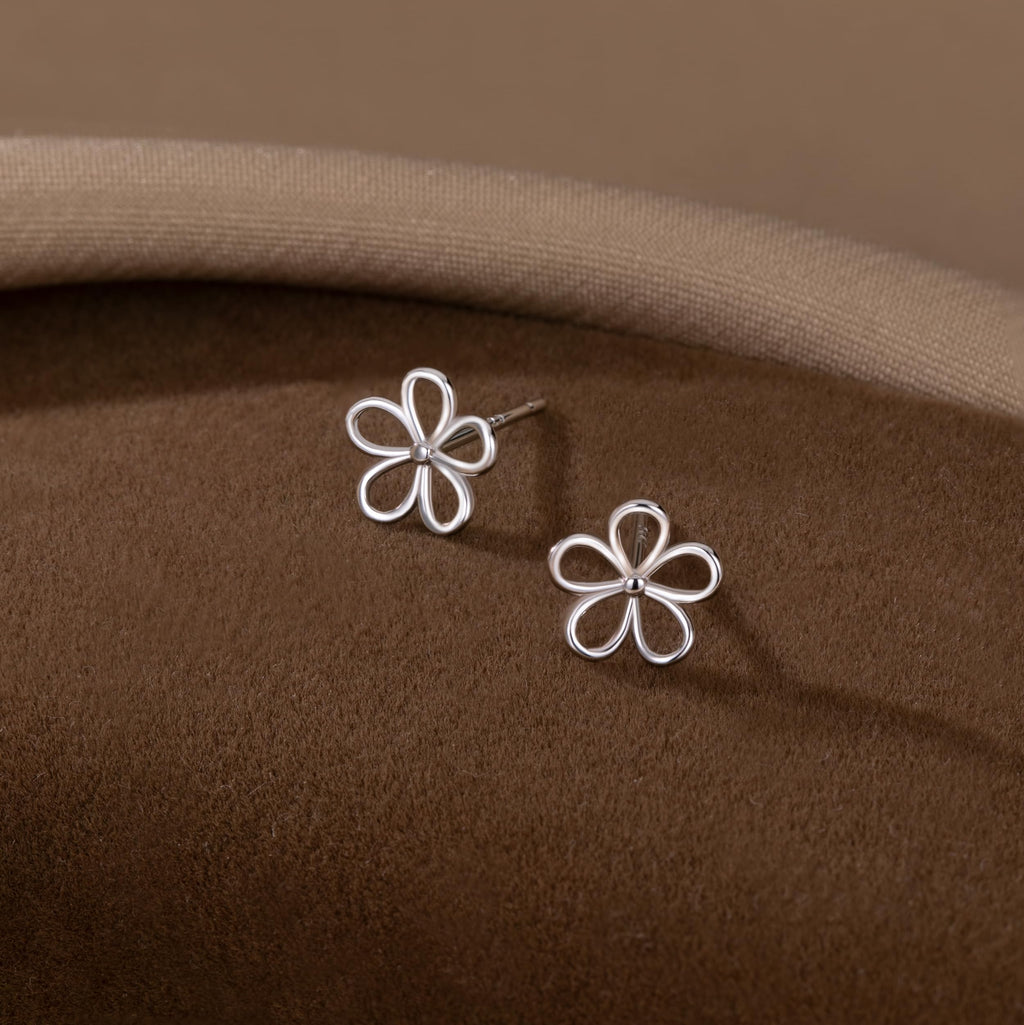 SLUYNZ Solid 925 Sterling Silver Flower Stud Earrings for Women Teen Girls Hollow Flower Stud Earrings Spring (A-Sterling Silver)