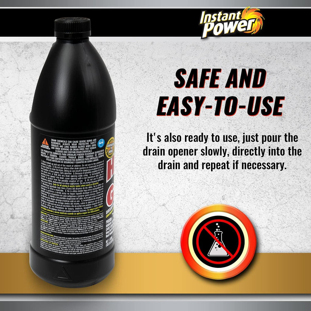 Instant Power Hair and Grease Drain Cleaner - Shower Drain & Sink Cleaner, Liquid Clog Remover, Made in USA, Sink Deodorizer - 1 Liter (Pack of 2)