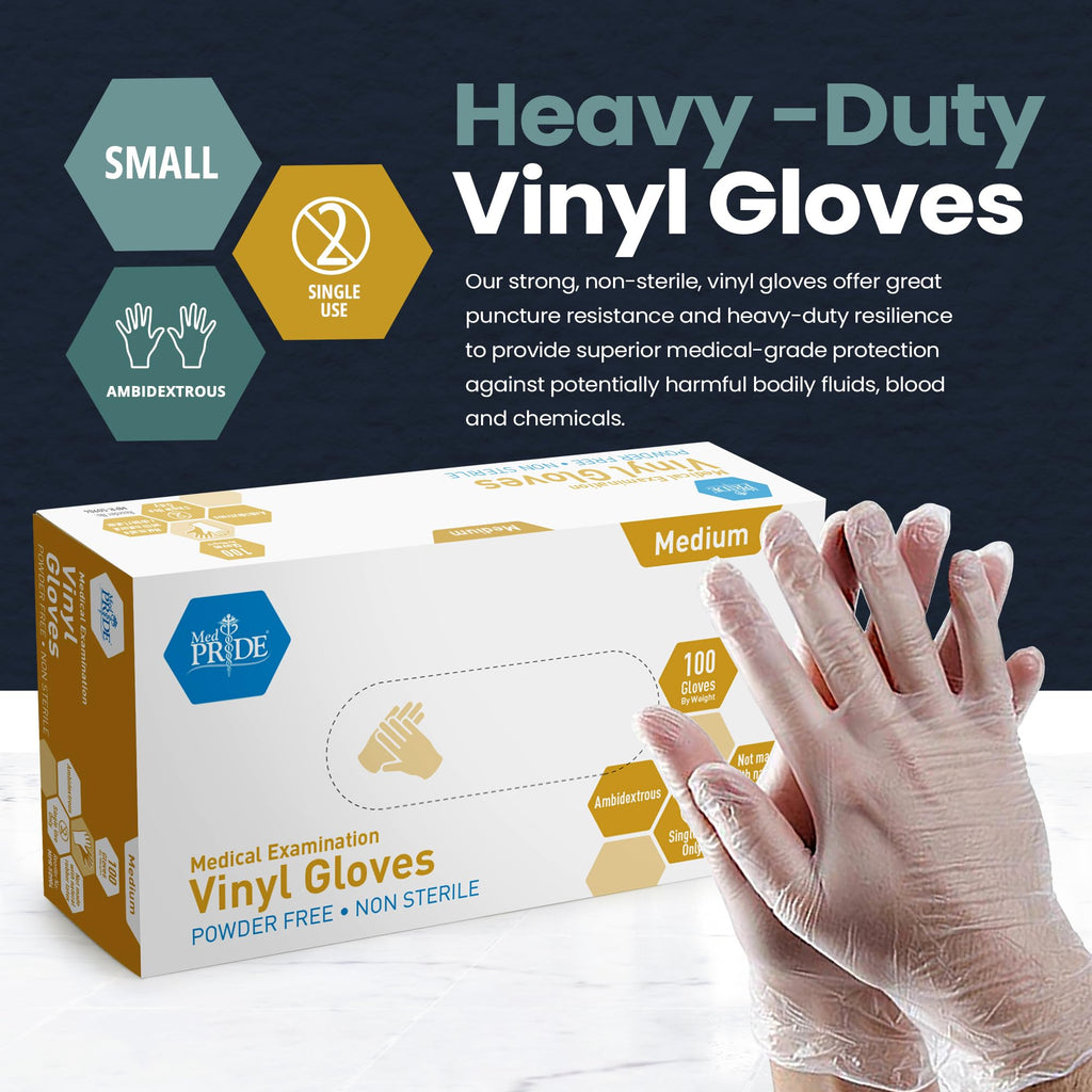 MED PRIDE Vinyl Medical Exam Gloves,Powder & Latex-Free, Medium,100-Count