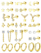 BESTEEL Hypoallergenic Flat Back Earrings Cartilage Earring Stacks 18 Pairs