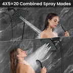 Veken High Pressure Rain Shower Head with Handheld, Square Rainfall Shower Heads with 5-Mode Handheld Spray Combo, Detachable Hand Held Showerhead, Bathroom Decor，Dual Matte Black Regaderas Para
