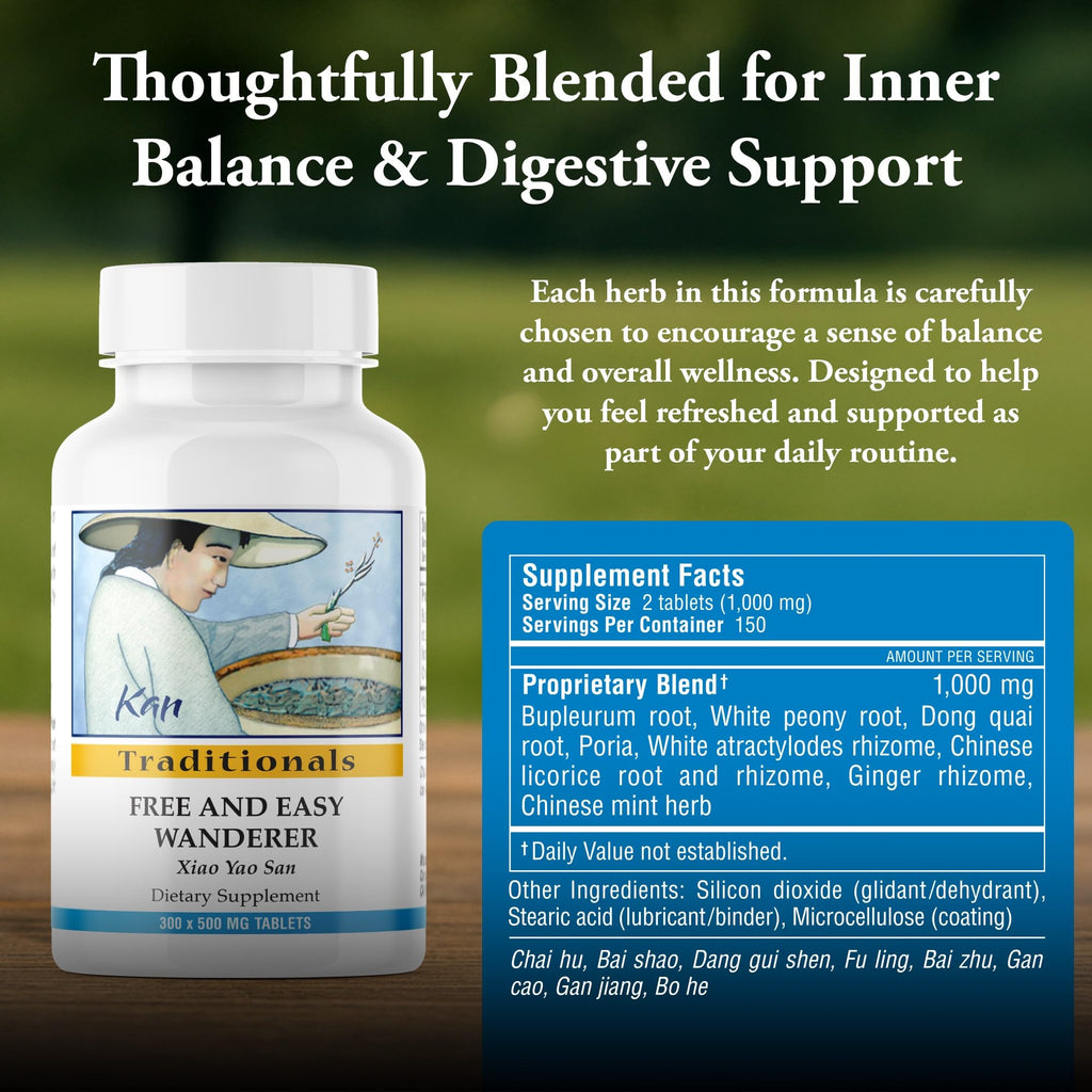 Kan Herb Company Free and Easy Wanderer Tablets – Traditional Chinese Herbal Blend with Bupleurum & Dong Quai to Support Liver Qi Balance & Digestive Harmony, Xiao Yao San Formula, 300 Tablets