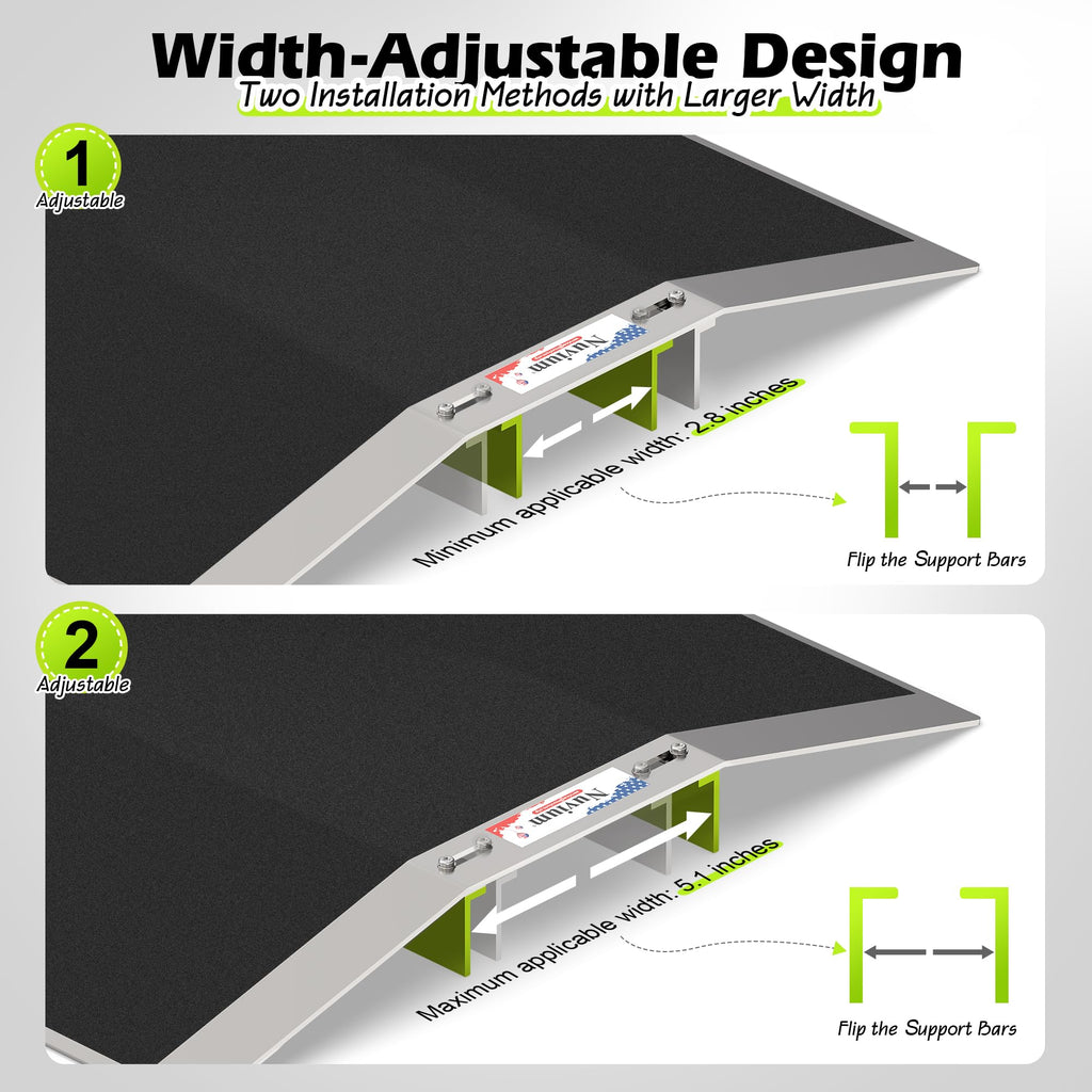 Nuvium 27.6"L×1.6"H Bridge Threshold Ramps for Doorways, Fits 2.8–5.1" Wide Thresholds with Adjustable Support Bars, Non-Slip Aluminum Wheelchair Ramps for Home Steps, Sliding Door Ramp for Wheelchair
