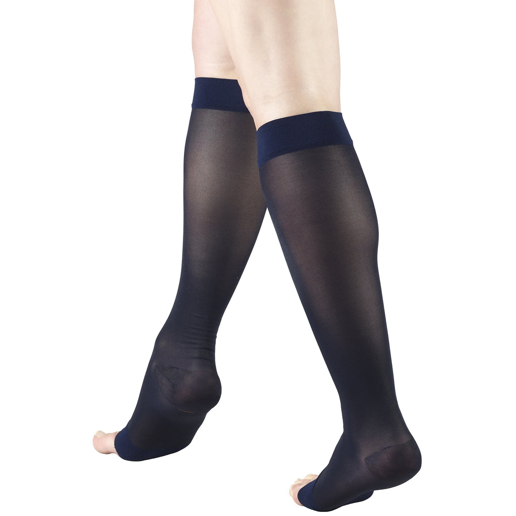 Truform Sheer Compression Stockings, 15-20 mmHg, Women's Knee High Length, Open Toe, 20 Denier, Navy, 2X-Large