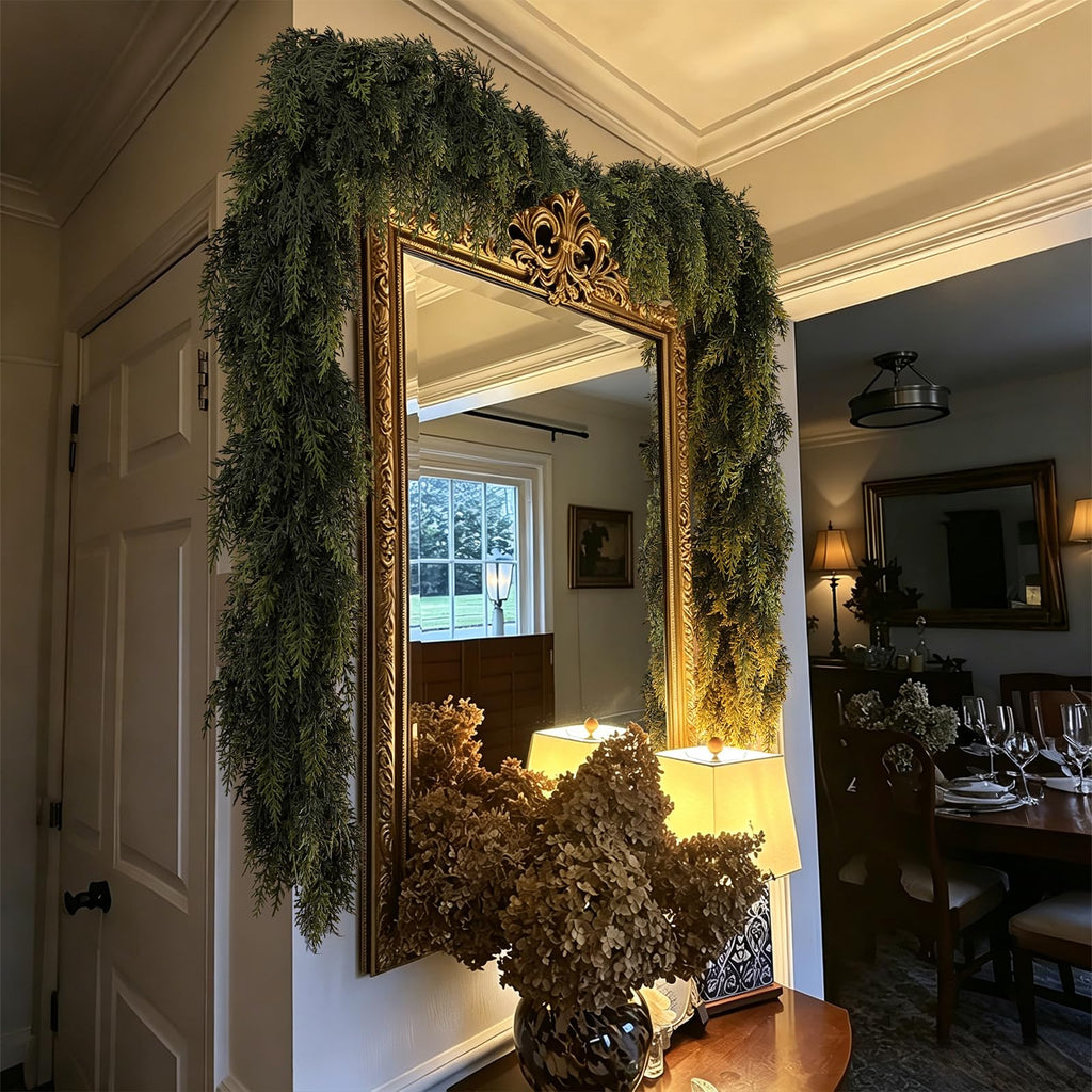 2PCS 6FT Christmas Cedar Garland, Real Touch Soft Greenery Mantel Decor