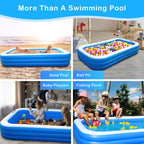 Sumbee Inflatable Pool for Kids and Adults, 120" x 72" x 22" Oversized Thickened Blow Up Family Swimming Pool for Outdoor Patio Backyard Garden Deck Summer Party Full Size Blue