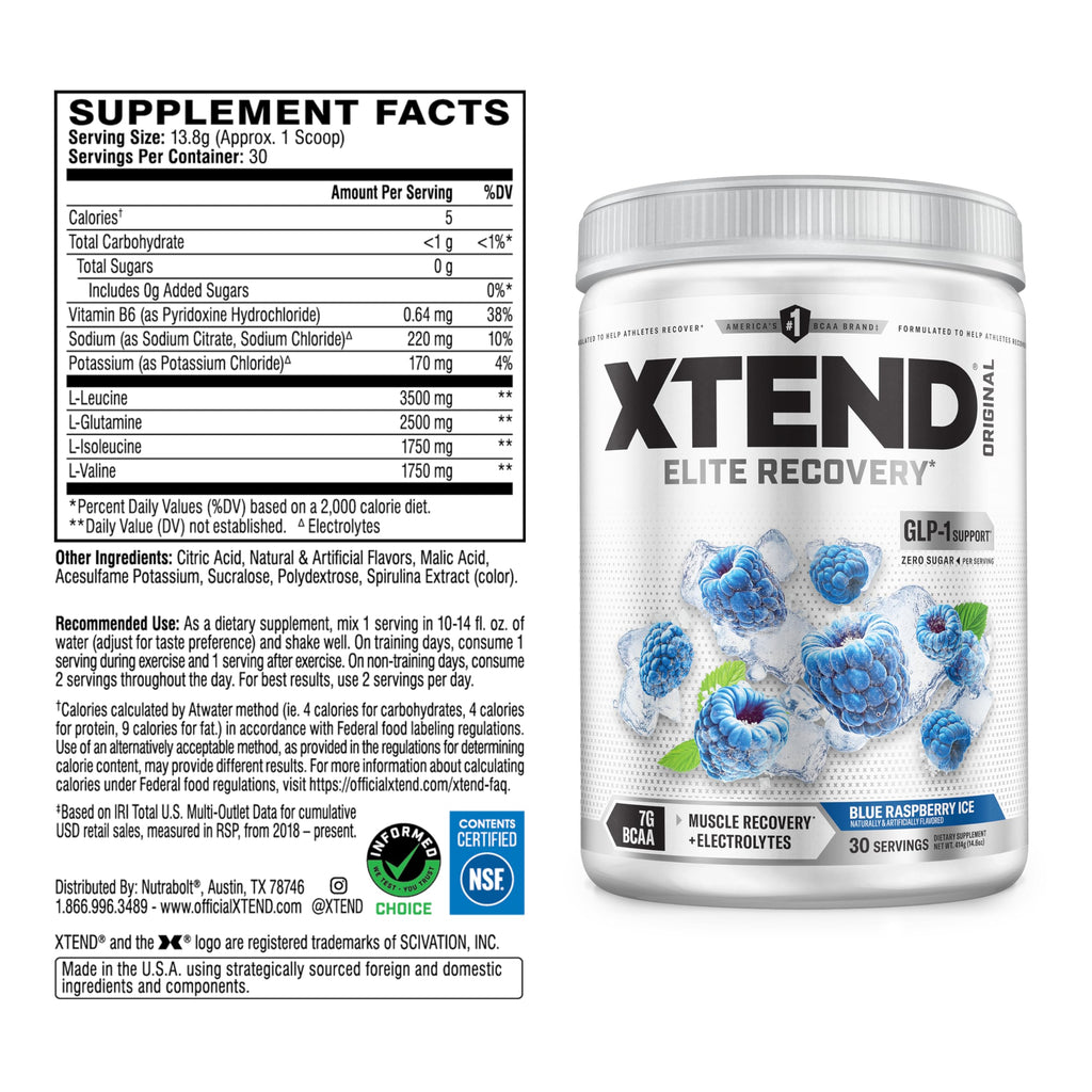 Xtend Original BCAA Powder 7g BCAA and 2.5g L-Glutamine, Sugar Free Post Workout Muscle Recovery Drink with Amino Acids for Men & Women, 30 Servings