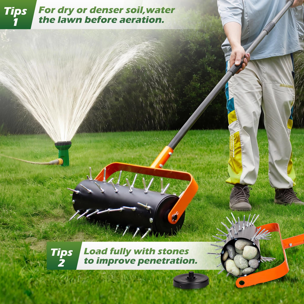 Walensee Rolling Lawn Aerator, Heavy Duty Manual Aerator with 42 Spikes