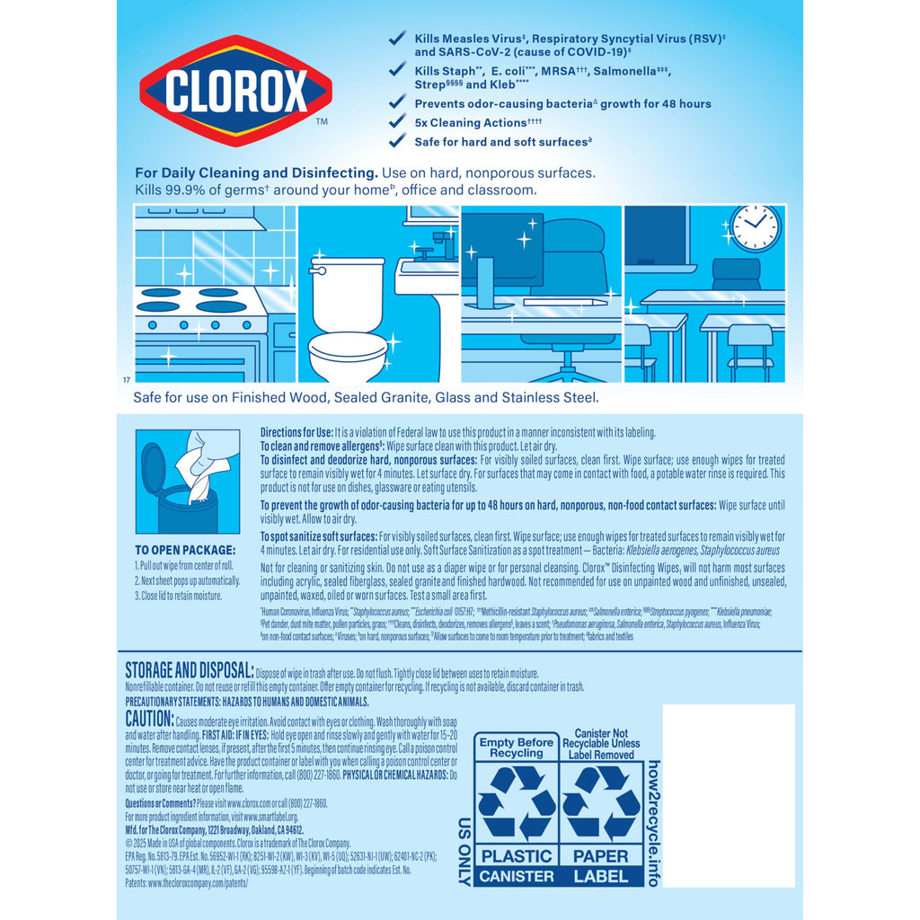 Clorox Disinfecting Cleaning Wipes for Spring Cleaning & Allergy Season, Bleach Free, Fresh Scent and Crisp Lemon, 75 Count Each, Pack of 2