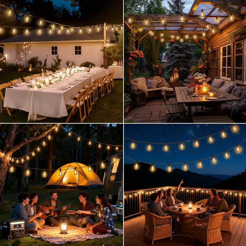 Skoiuc Solar String Lights Outdoor Waterproof Lights with Remote & Timer, LED Shatterproof ST38 Bulbs, USB & Solar Powered Patio Lights for Backyard, Porch, Garden, Wedding, Christmas Decor (50FT)