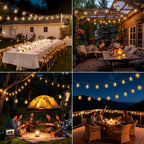 Skoiuc Solar String Lights Outdoor Waterproof Lights with Remote & Timer, LED Shatterproof ST38 Bulbs, USB & Solar Powered Patio Lights for Backyard, Porch, Garden, Wedding, Christmas Decor (50FT)