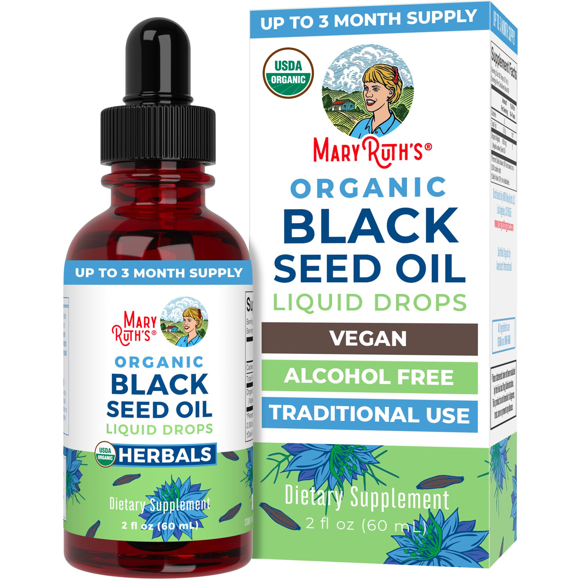 MaryRuth Organics Black Seed Oil Liquid Drops Cold Pressed | 3 Month Supply | USDA Organic Black Cumin Seed Oil | Immune Support | Respiratory Health | Sugar&Gluten Free | Vegan | Non-GMO | 2 Fl Oz