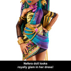 Monster High Nefera De Nile Doll, Royal Mummy in Dress with Pet Scarab Lavish and 7 Accessories Like Purse, Laptop, Sunglasses, Drink and Snacks