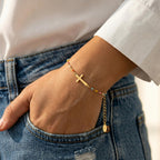 S925 Cross Bracelet for Women, 18K Gold Greeting Card Womens Cross Bracelet
