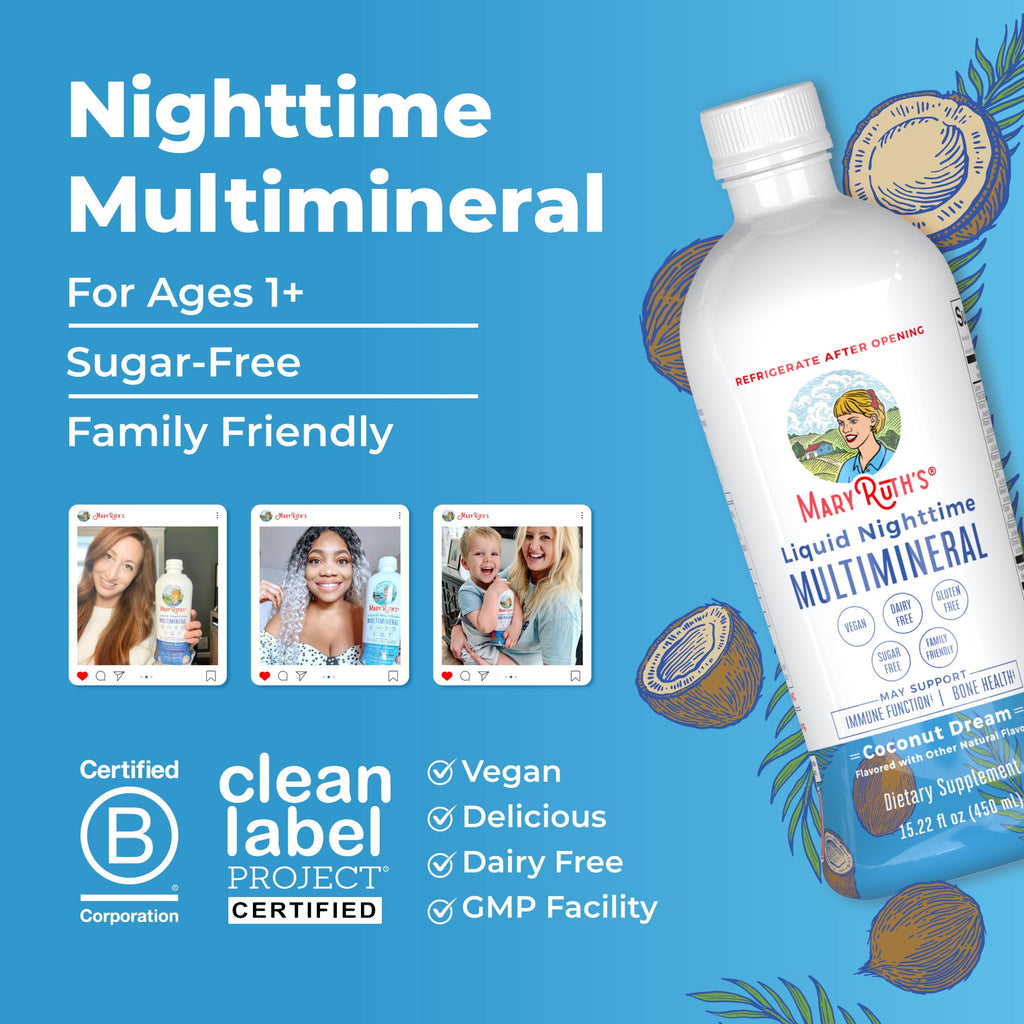 MaryRuth Organics Liquid Nighttime Multimineral | No Melatonin | Bedtime Routine | Magnesium Citrate | Calcium | Zinc | Vitamin D3| Available in 4 Flavor - Vegan | Sugar Free | Gluten Free | 15.22 Oz