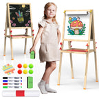 JOYOOSS Art Easel for Kids Ages 4-8 Easels for Toddlers,Toddler Art Kids Easel Adjustable Wooden Magnetic Whiteboard Chalkboard for Kid Dry Erase Board Easel for Toddlers 3-4 Years Dual-Sided Drawing