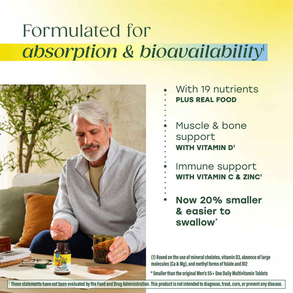 MegaFood Multivitamin for Men 55+ One Daily Mens Multivitamins, Methylated B12, Vitamin D3, C & Zinc - Healthy Aging, Bone & Muscle Health & Immune Support - Vegetarian - 60 Tablets