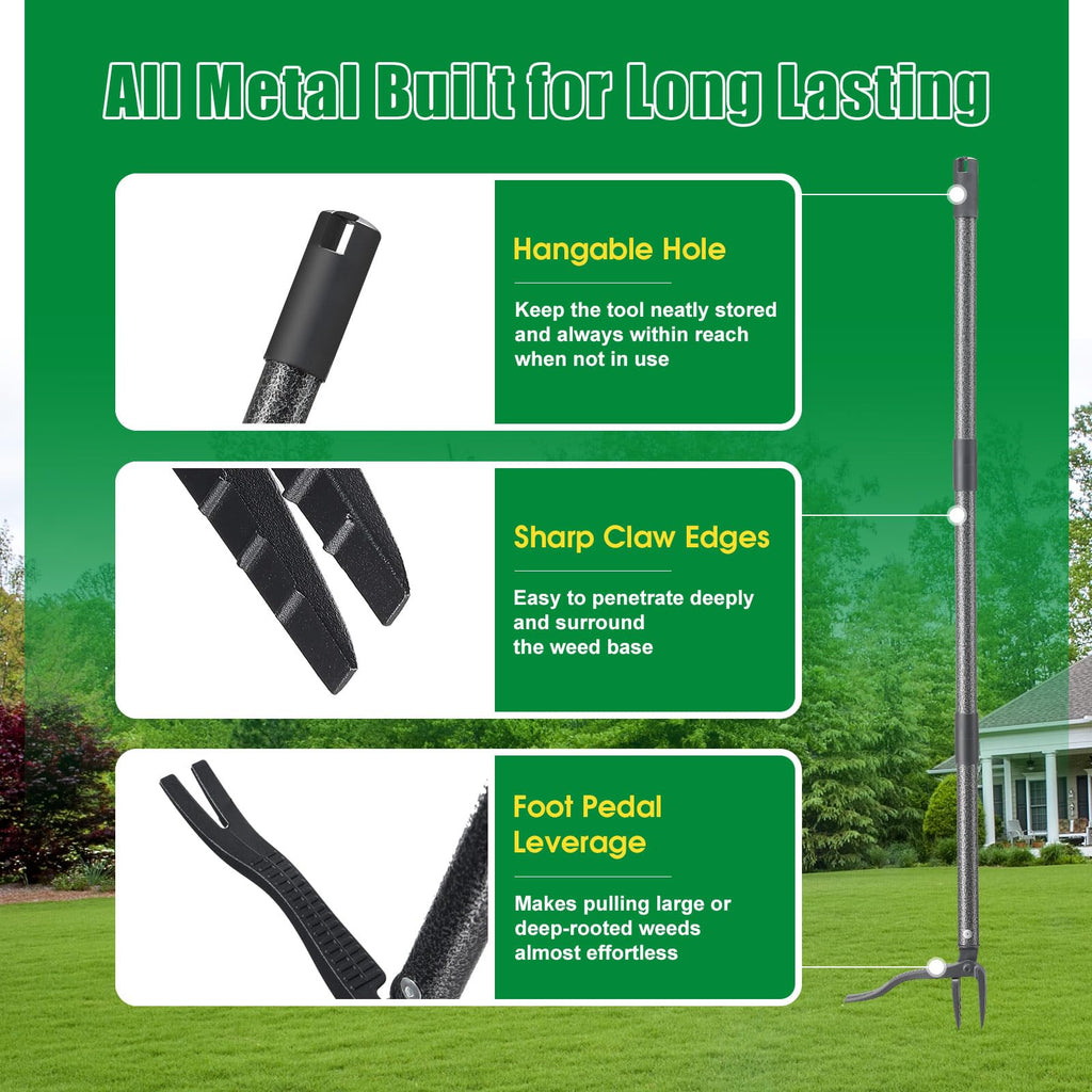 Lilyvane Weed Puller Tool, Stand Up Manual Weeder, Heavy Duty Garden Weeding Tool with 60 inch Long Handle,4 Claw Steel Head, Uprooting Dandelion Removal Gardening Tools for Lawn Grass Grabber