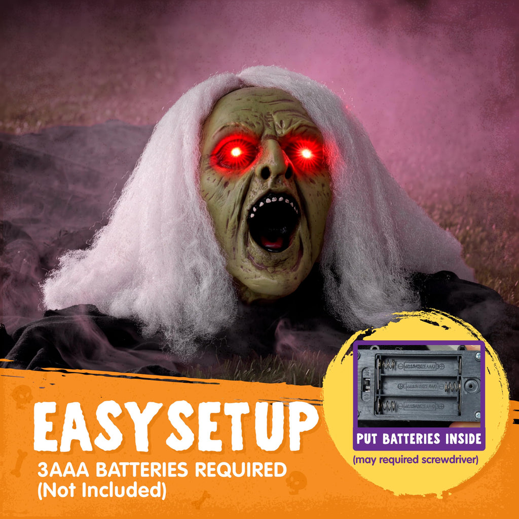 JOYIN Zombie Halloween Decoration Outdoor Witch Groundbreaker Halloween Graveyard Decor Outside, Scary Zombie Props with Sound Effect & Lighted Eyes for Haunted House, Lawn Yard Decorations
