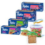 Ziploc Storage Bags Variety Pack, 190ct Total, 42ct Storage Gallon and 48ct Storage Quart, 50ct Sandwich and 50ct Snack