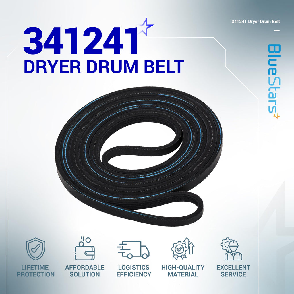 BlueStars 341241 Dryer Drum Belt - Compatible with Whirlpool Kenmore Dryers - Replaces 8066065 AP2946843 W10127457 PS346995 14210003 31531589 31001026 3394651 529597 - Pack of 4