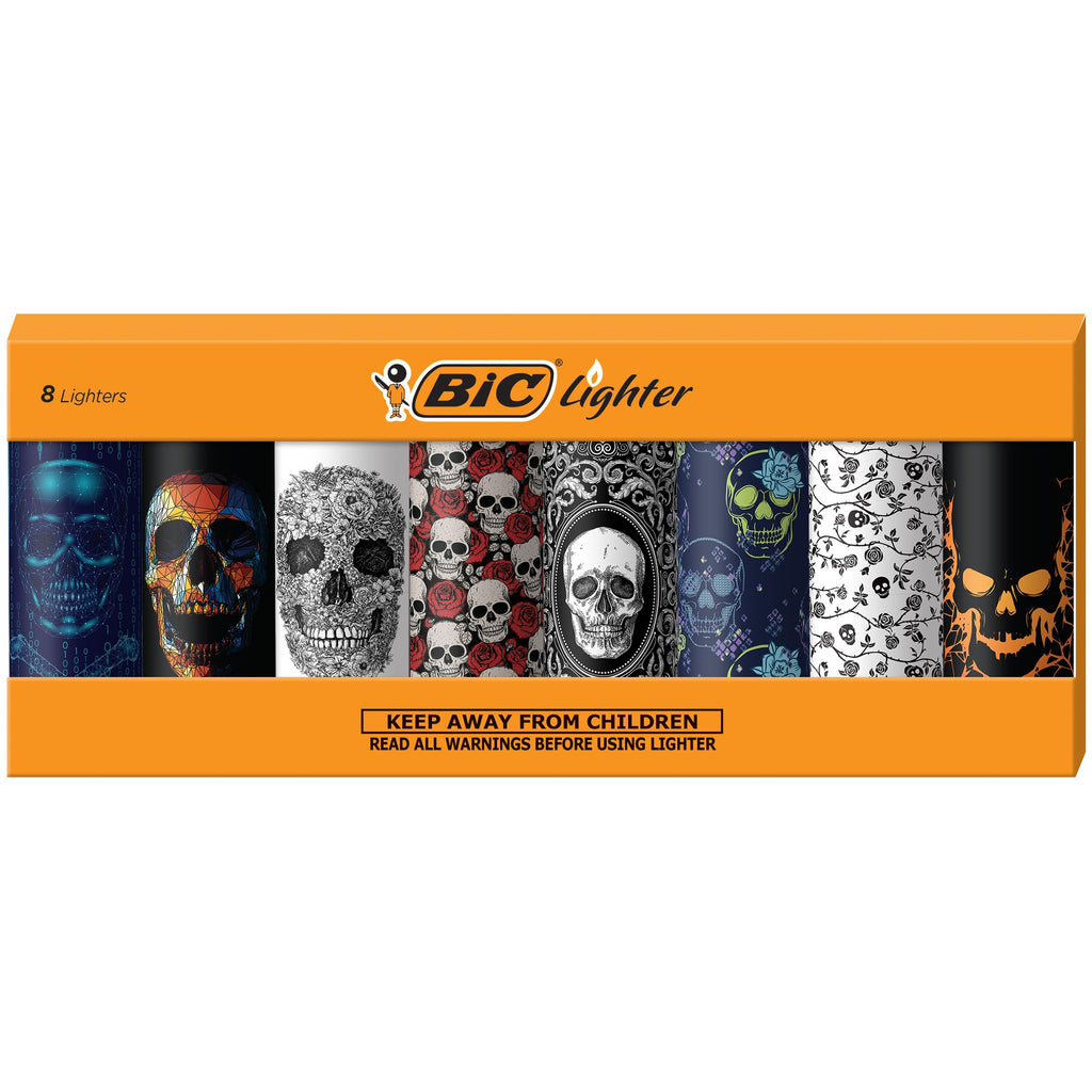 BIC Special Edition Skulls Series Maxi Pocket Lighters, Great for Lighting Candles, Set of 8 Lighters