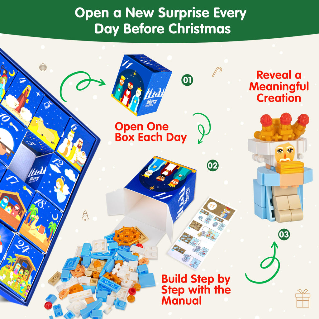 Nativity Advent Calendar 2026 Kids – 24 Days Building Blocks Kits Countdown Gifts, Christmas Stocking Stuffer Building Toys for Boys, Girls, Teens & Adults Ages 6+